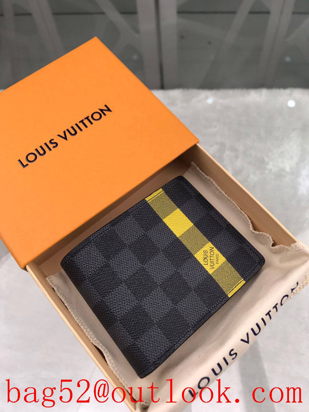 LV Louis Vuitton short Damier Graphite v yellow wallet purse N60087