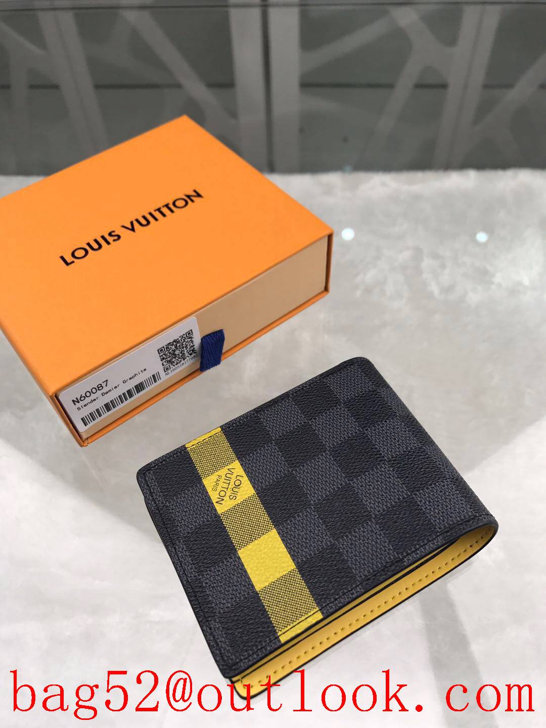 LV Louis Vuitton short Damier Graphite v yellow wallet purse N60087