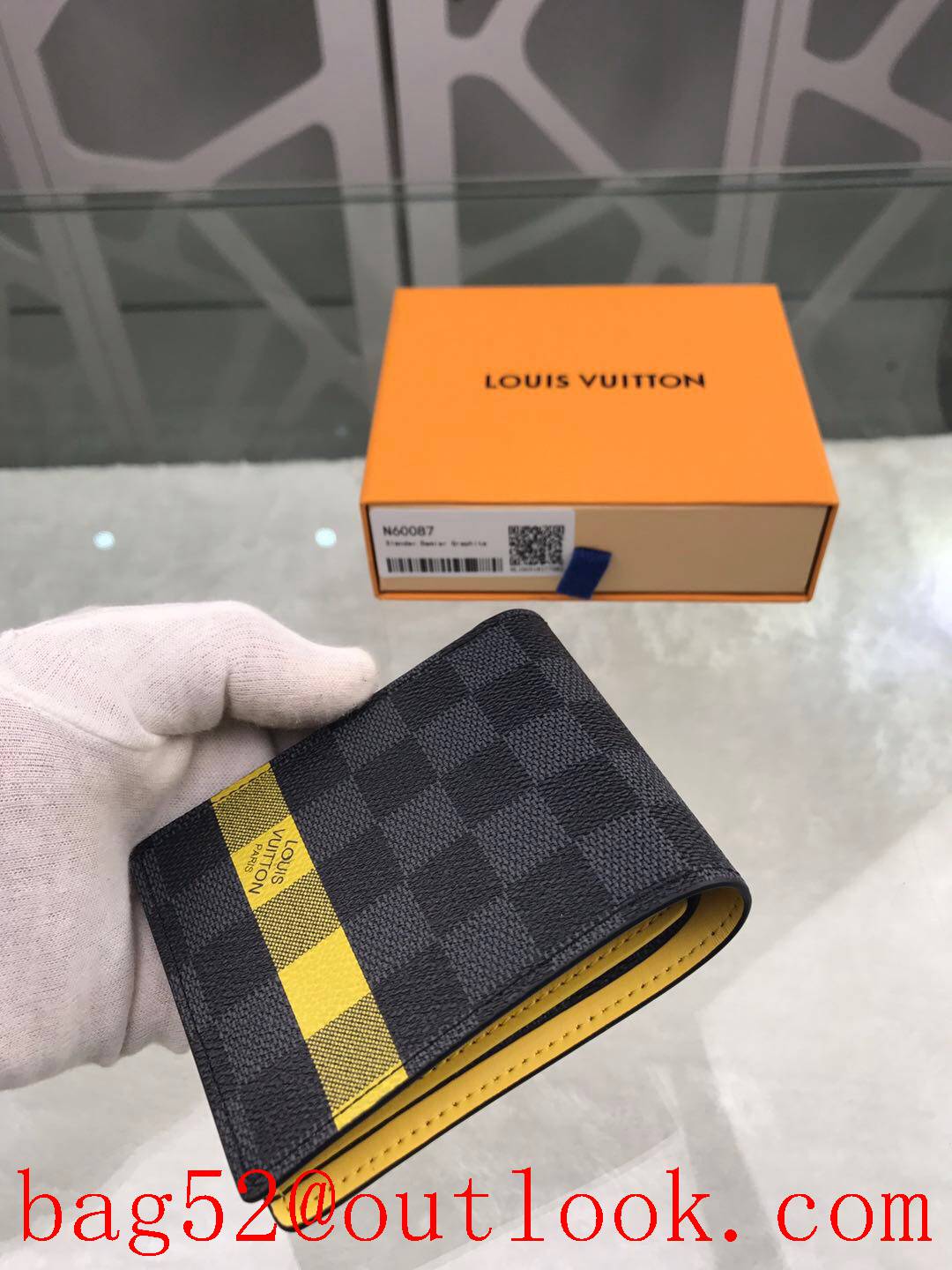 LV Louis Vuitton short Damier Graphite v yellow wallet purse N60087