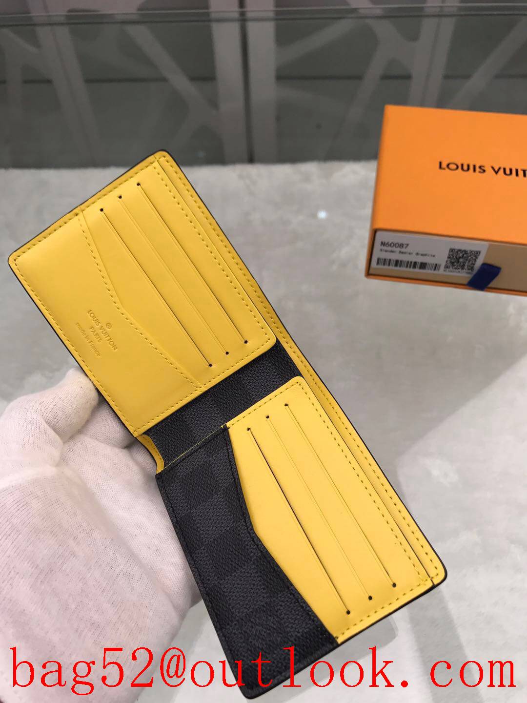 LV Louis Vuitton short Damier Graphite v yellow wallet purse N60087