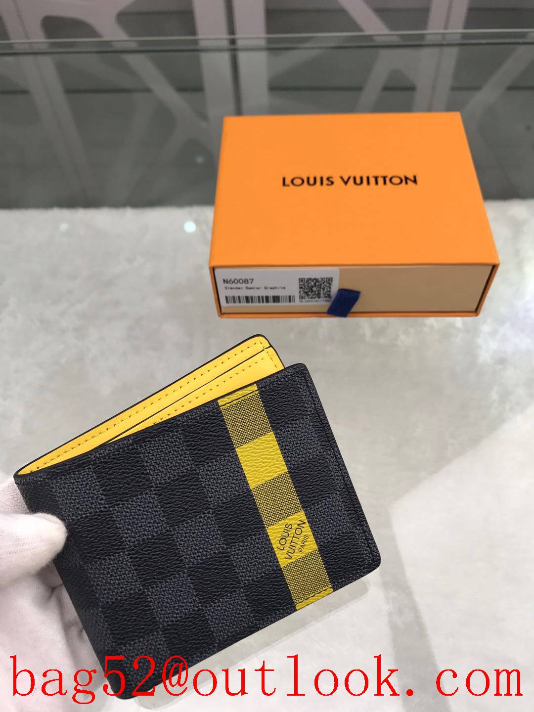 LV Louis Vuitton short Damier Graphite v yellow wallet purse N60087