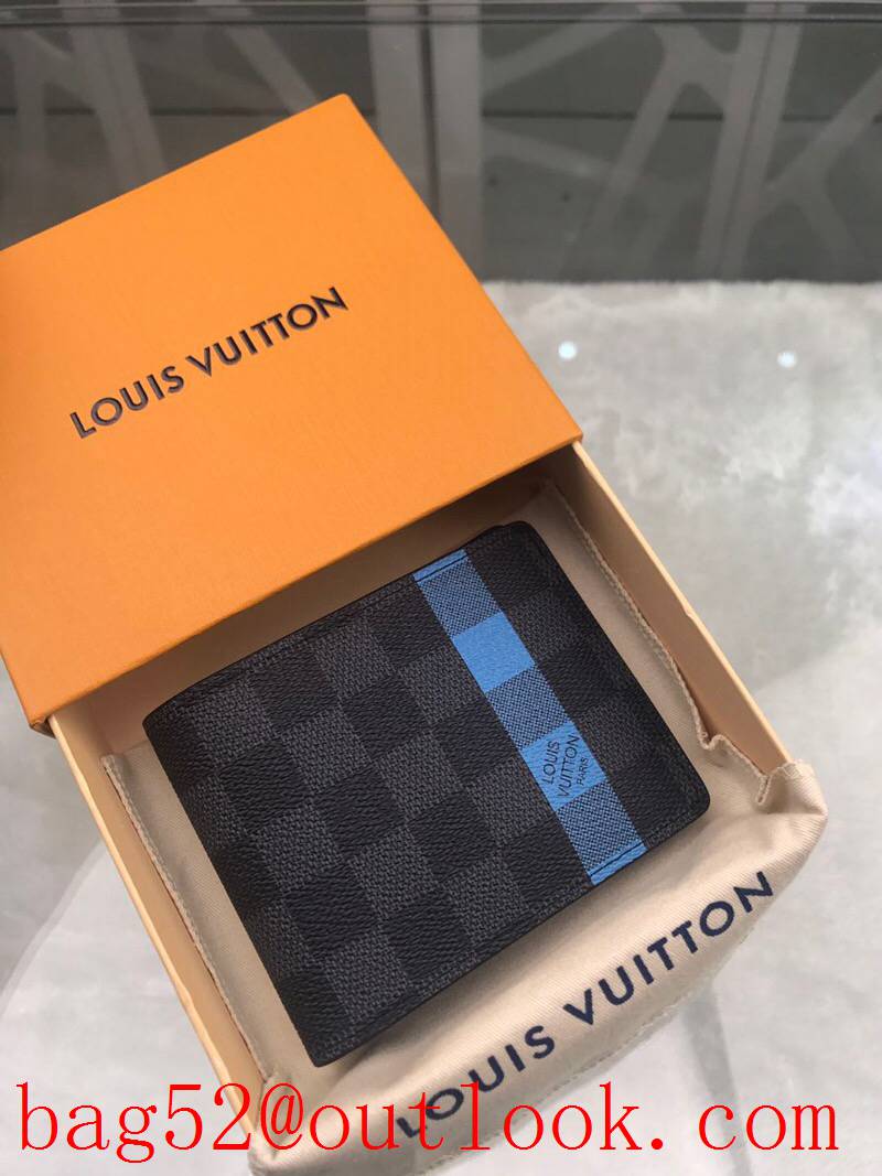 LV Louis Vuitton short Damier Graphite v blue wallet purse N60086