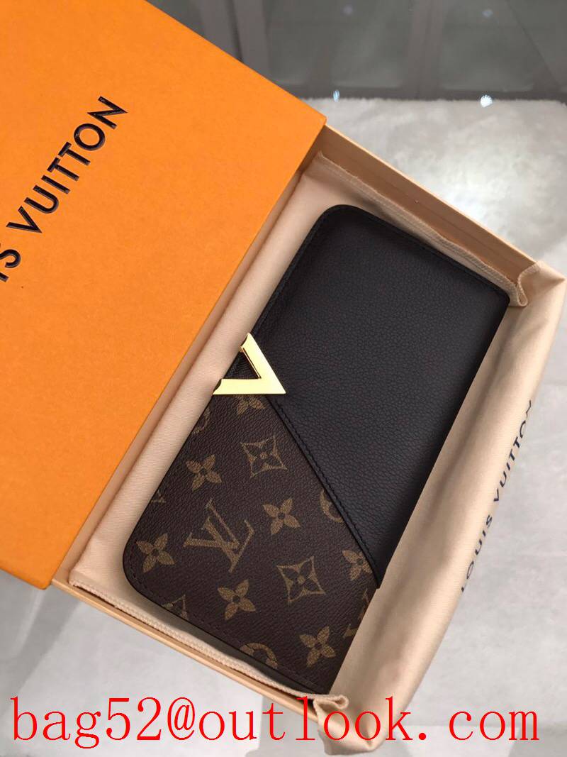 LV Louis Vuitton large black leather v monogram 2 flap wallet purse M56175