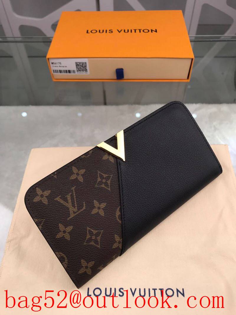 LV Louis Vuitton large black leather v monogram 2 flap wallet purse M56175