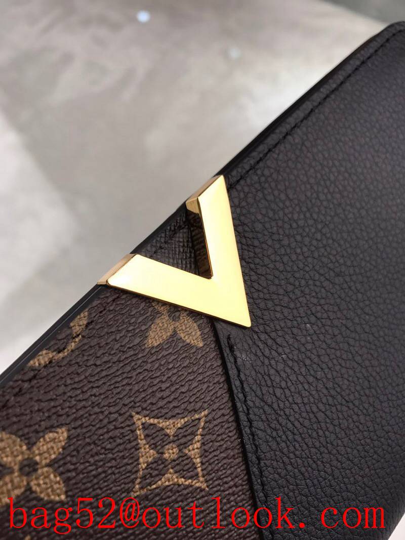 LV Louis Vuitton large black leather v monogram 2 flap wallet purse M56175