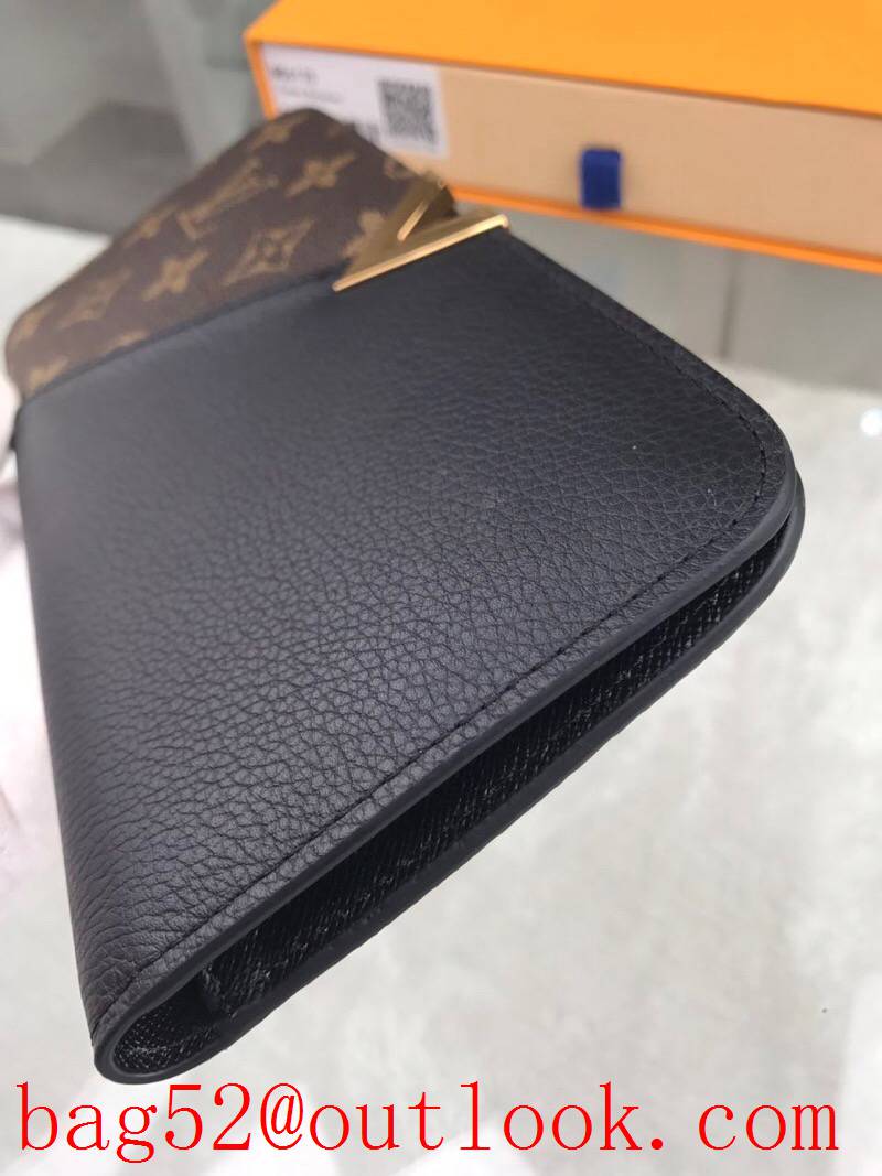 LV Louis Vuitton large black leather v monogram 2 flap wallet purse M56175