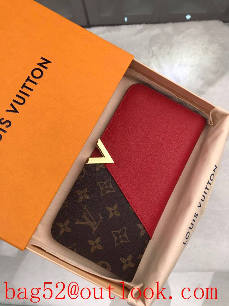 LV Louis Vuitton large red leather v monogram 2 flap wallet purse M56174