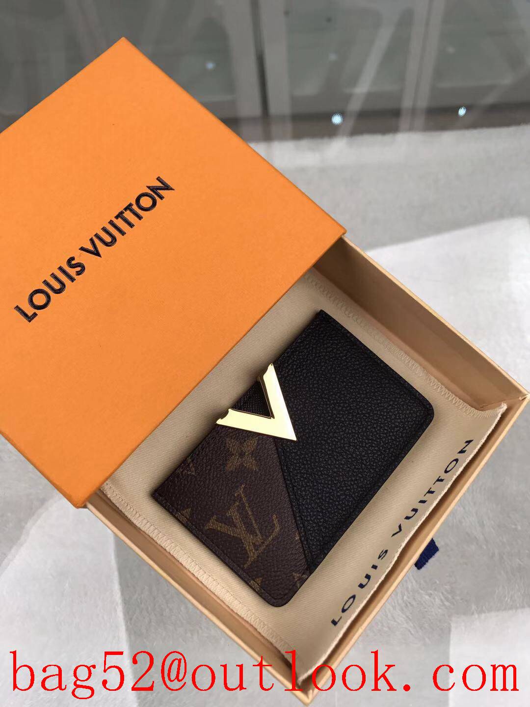 LV Louis Vuitton small Kimono black leather v monogram card holder wallet purse M56173