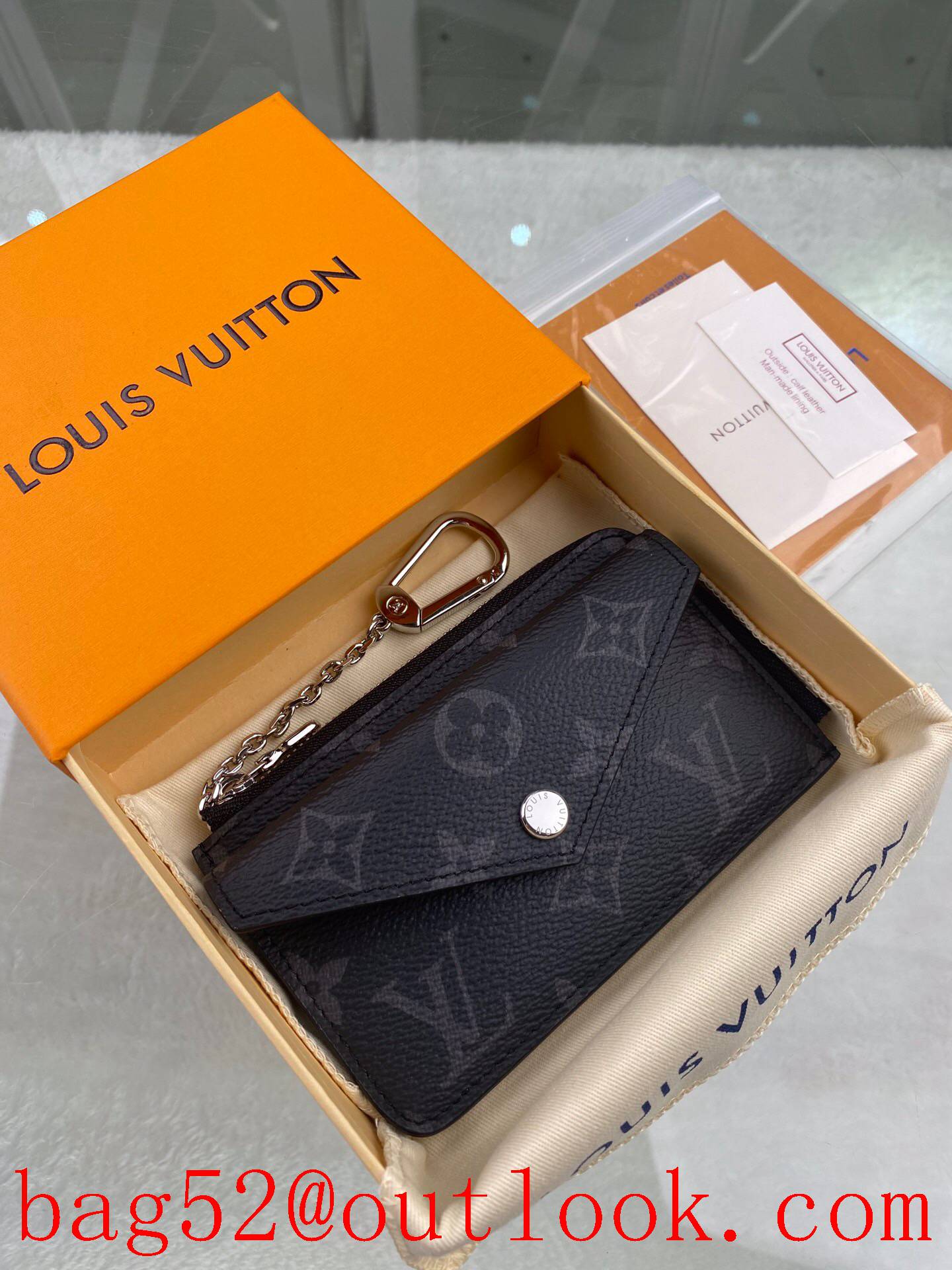 LV Louis Vuitton small Recto Verso black monogram card holder wallet Coin Purse N69431