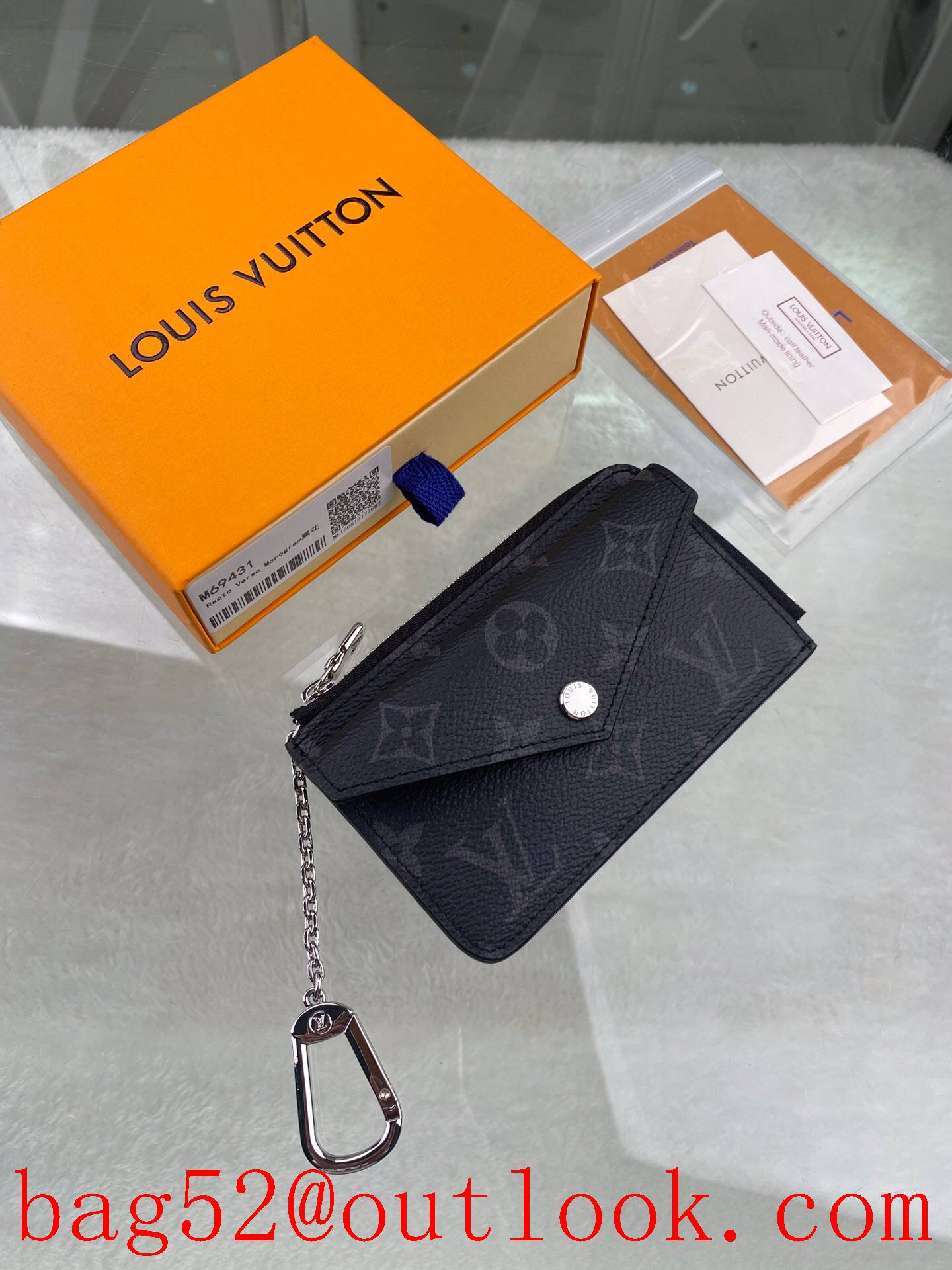 LV Louis Vuitton small Recto Verso black monogram card holder wallet Coin Purse N69431