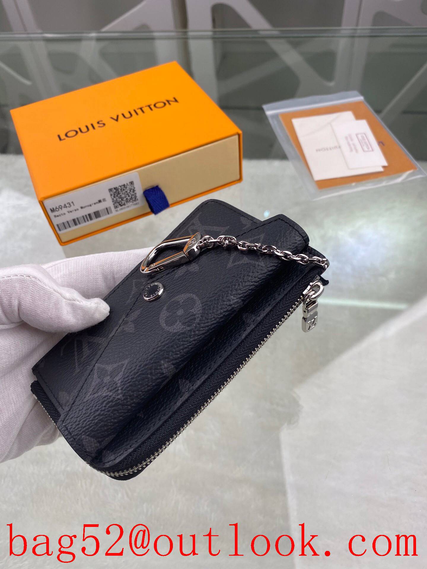 LV Louis Vuitton small Recto Verso black monogram card holder wallet Coin Purse N69431