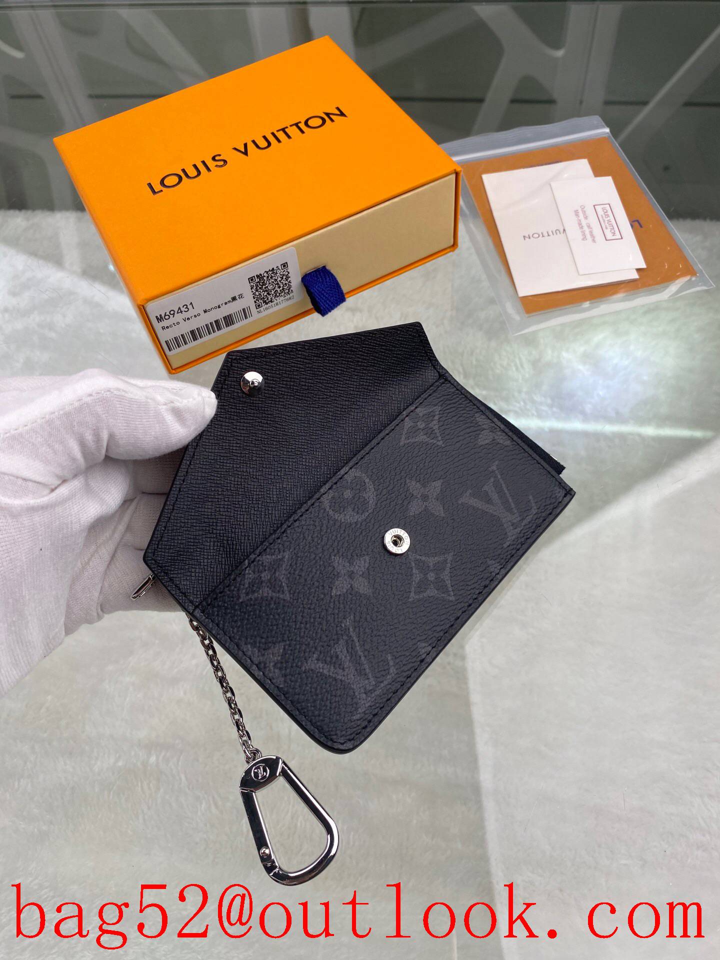 LV Louis Vuitton small Recto Verso black monogram card holder wallet Coin Purse N69431