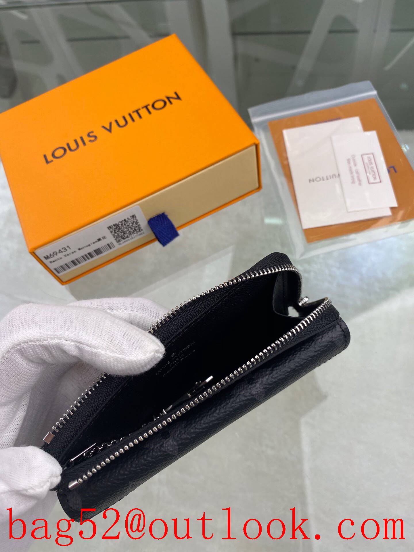 LV Louis Vuitton small Recto Verso black monogram card holder wallet Coin Purse N69431