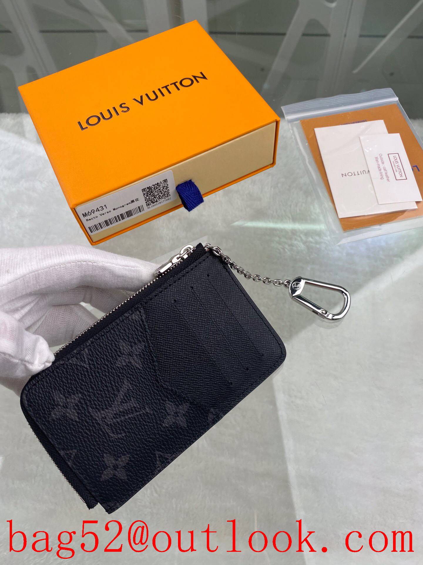 LV Louis Vuitton small Recto Verso black monogram card holder wallet Coin Purse N69431