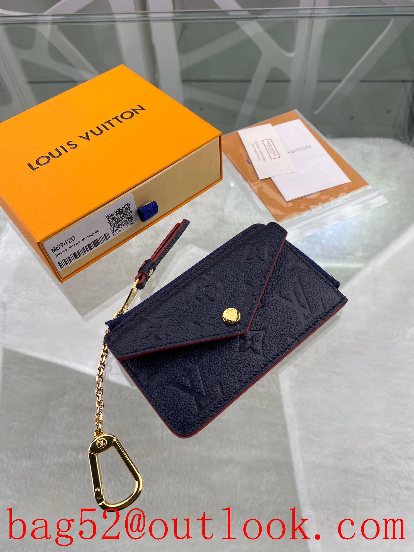 LV Louis Vuitton small Recto Verso navy Monogram Empreinte card holder wallet Coin Purse M69420