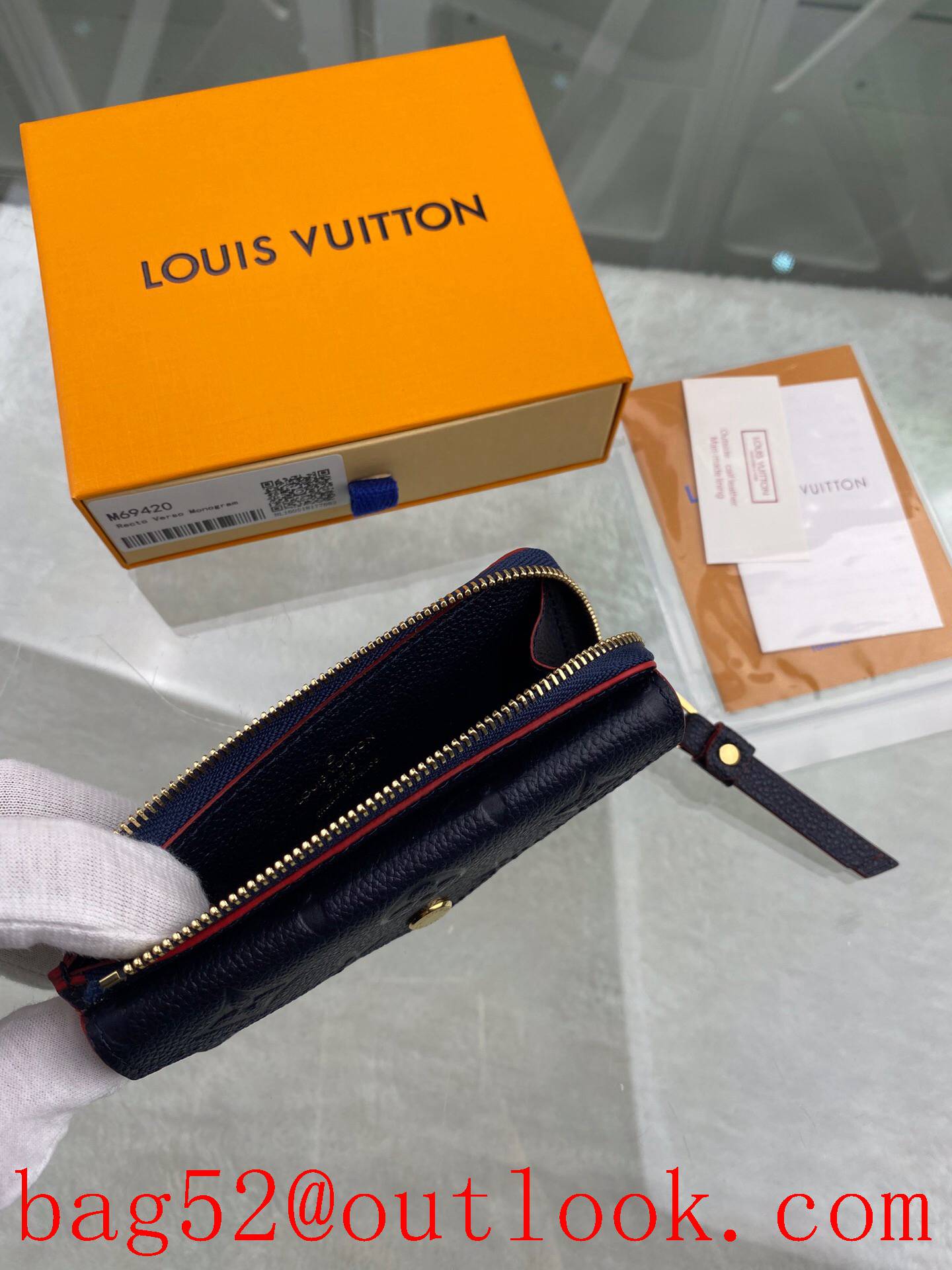 LV Louis Vuitton small Recto Verso navy Monogram Empreinte card holder wallet Coin Purse M69420