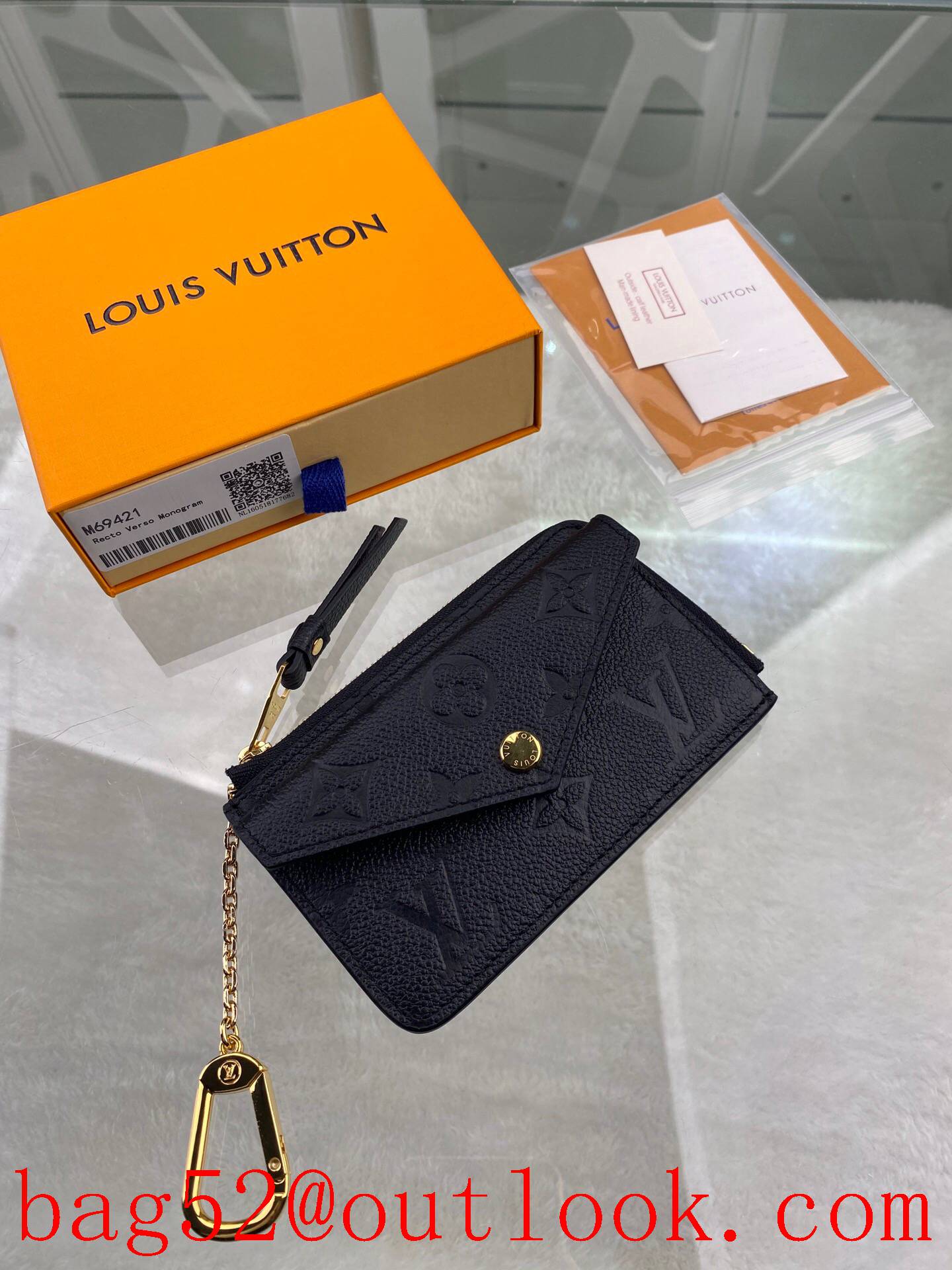 LV Louis Vuitton small Recto Verso black Monogram Empreinte card holder wallet Coin Purse M69421