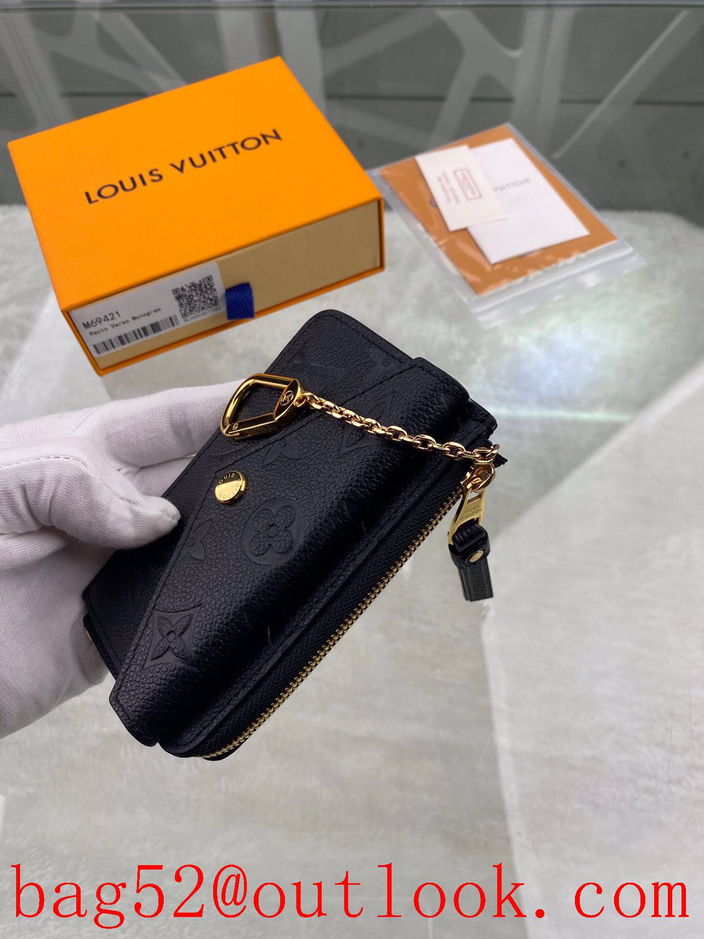 LV Louis Vuitton small Recto Verso black Monogram Empreinte card holder wallet Coin Purse M69421