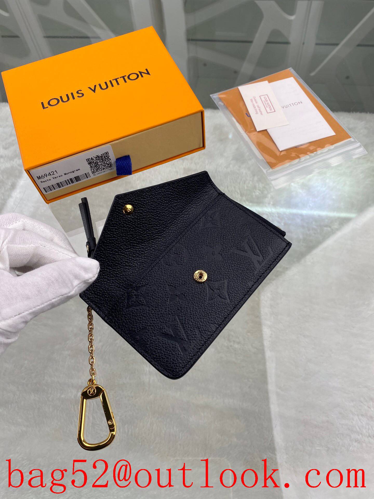 LV Louis Vuitton small Recto Verso black Monogram Empreinte card holder wallet Coin Purse M69421