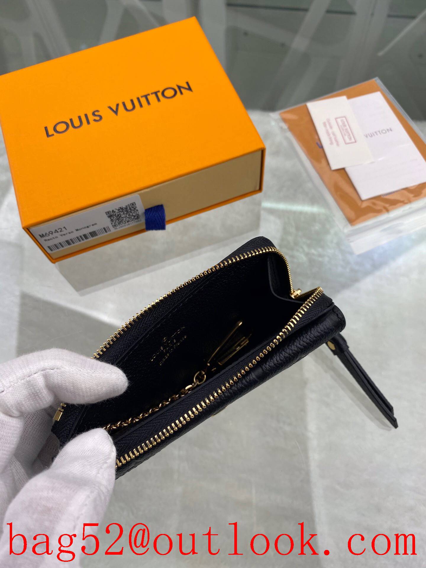 LV Louis Vuitton small Recto Verso black Monogram Empreinte card holder wallet Coin Purse M69421