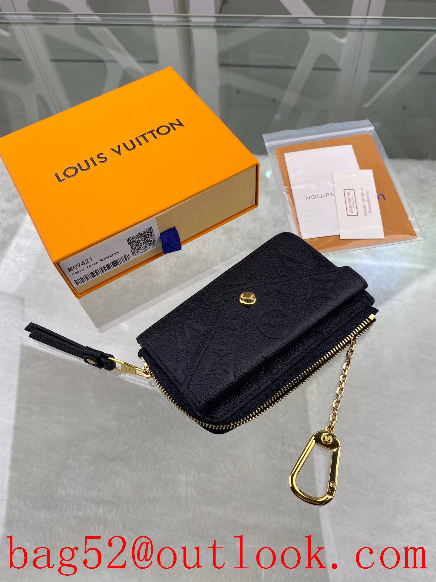 LV Louis Vuitton small Recto Verso black Monogram Empreinte card holder wallet Coin Purse M69421