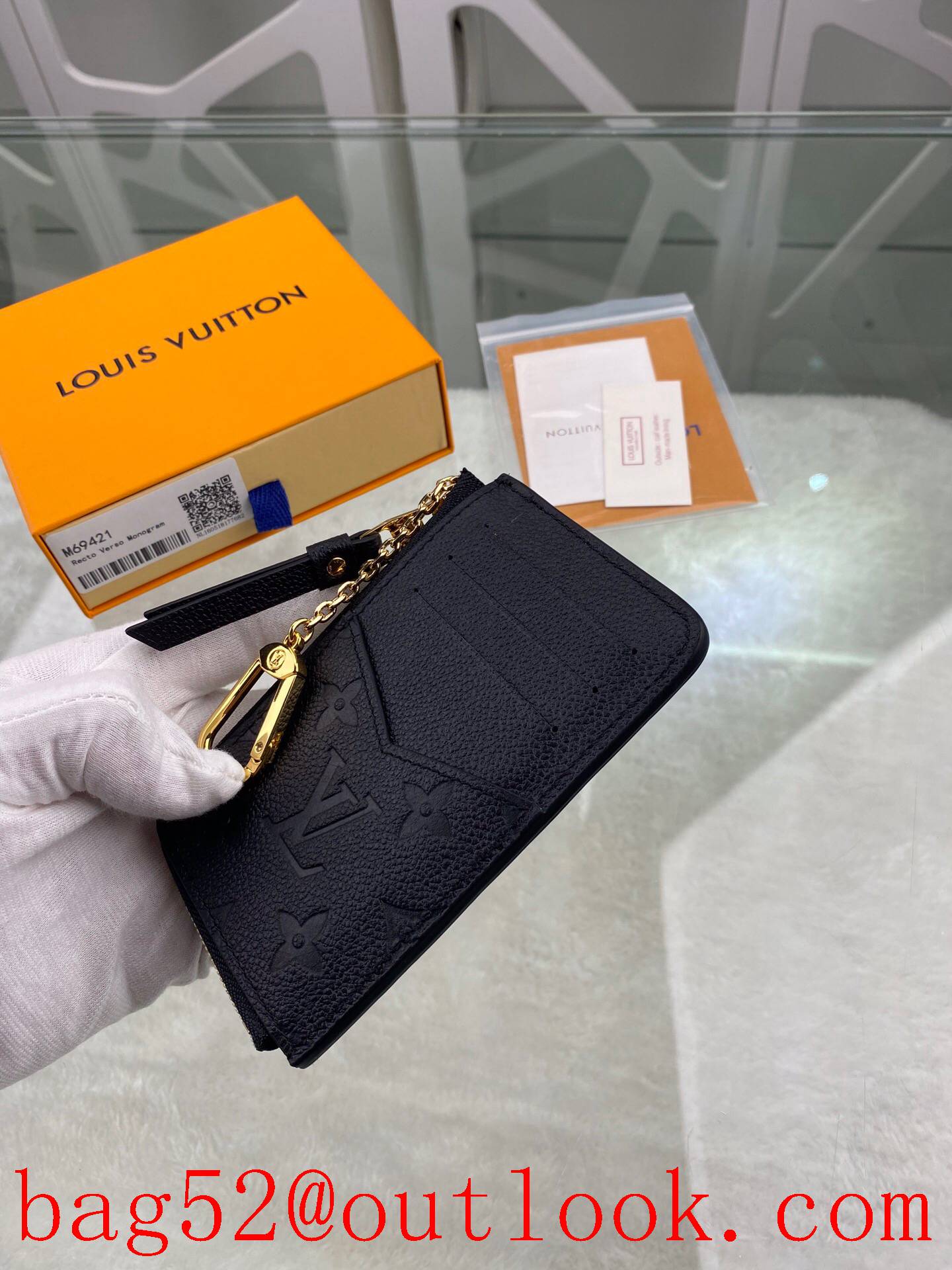 LV Louis Vuitton small Recto Verso black Monogram Empreinte card holder wallet Coin Purse M69421