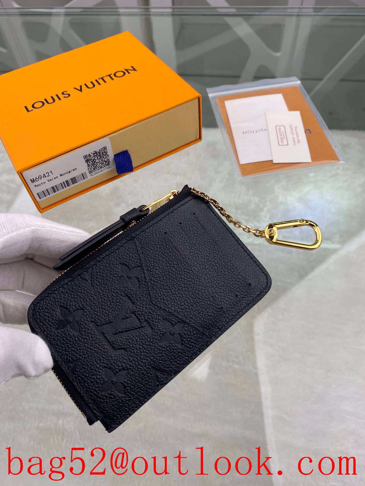 LV Louis Vuitton small Recto Verso black Monogram Empreinte card holder wallet Coin Purse M69421