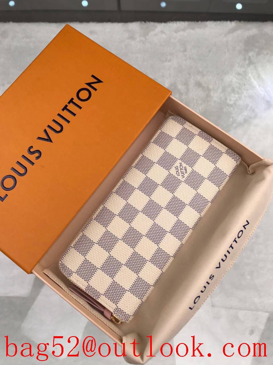 LV Louis Vuitton long white damier zipper wallet purse N61264