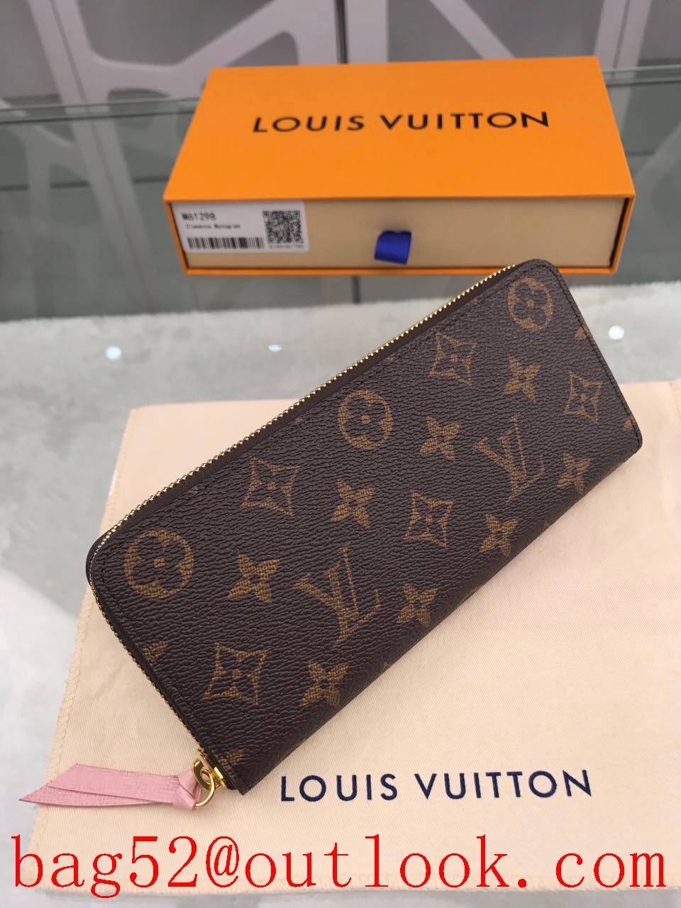 LV Louis Vuitton long monogram v pink lining zipper wallet purse M61298