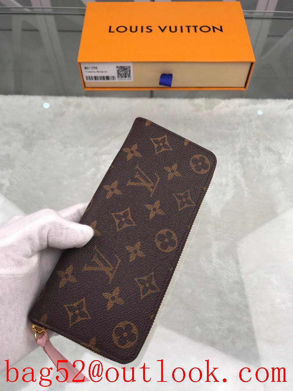 LV Louis Vuitton long monogram v pink lining zipper wallet purse M61298