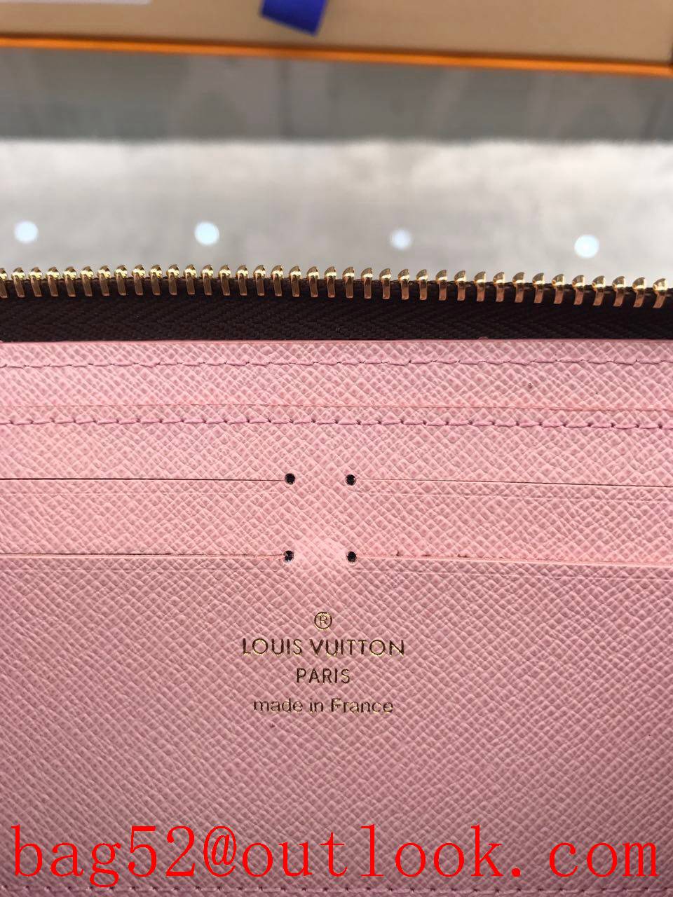 LV Louis Vuitton long monogram v pink lining zipper wallet purse M61298