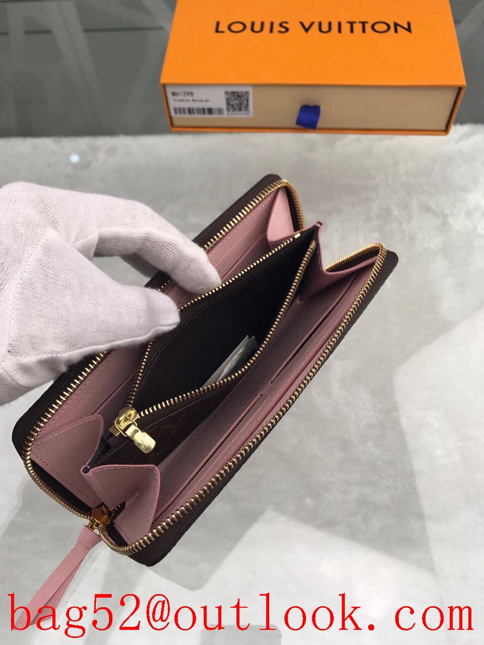 LV Louis Vuitton long monogram v pink lining zipper wallet purse M61298