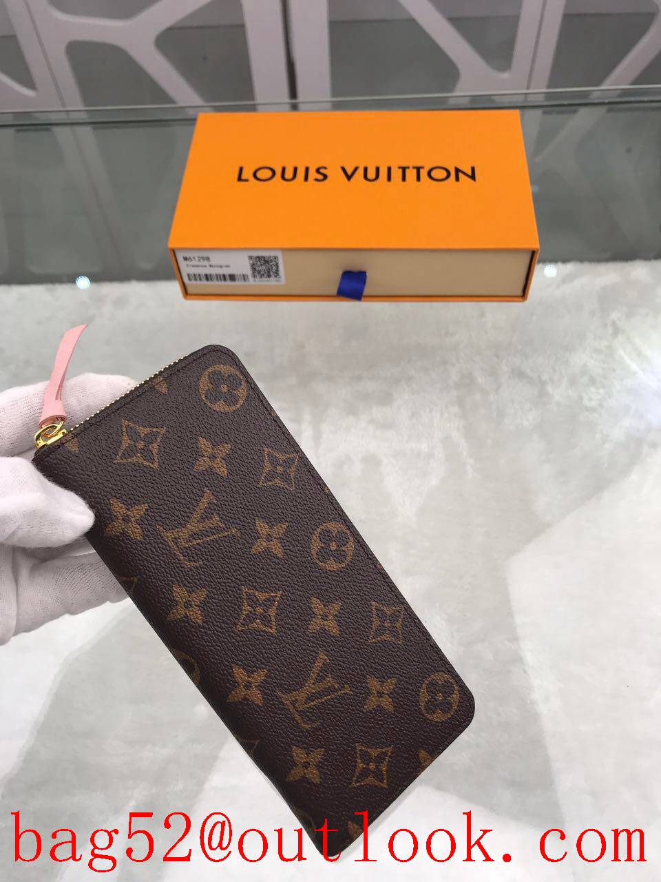 LV Louis Vuitton long monogram v pink lining zipper wallet purse M61298