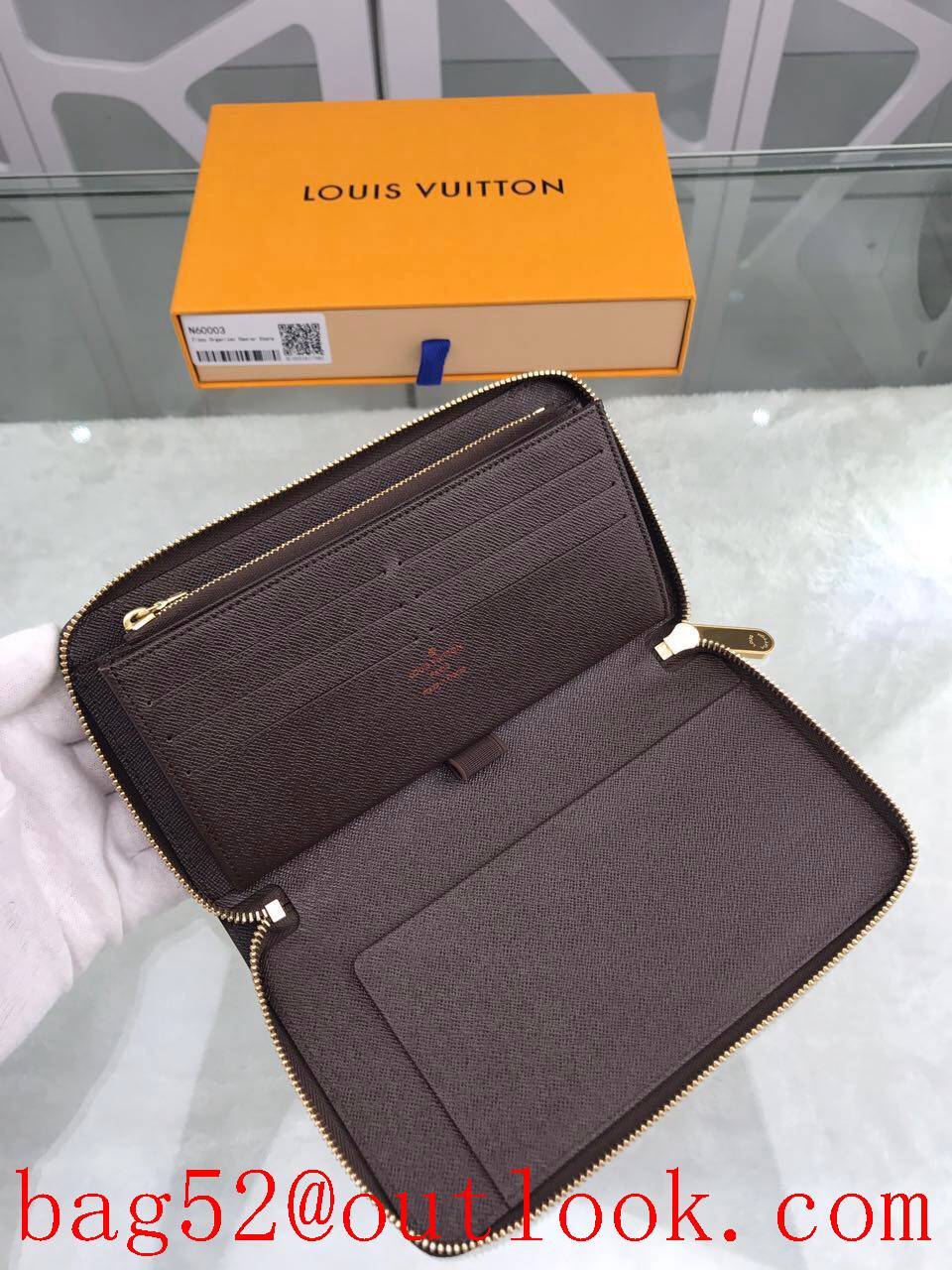 LV Louis Vuitton x-large brown damier zipper wallet passport purse N60003