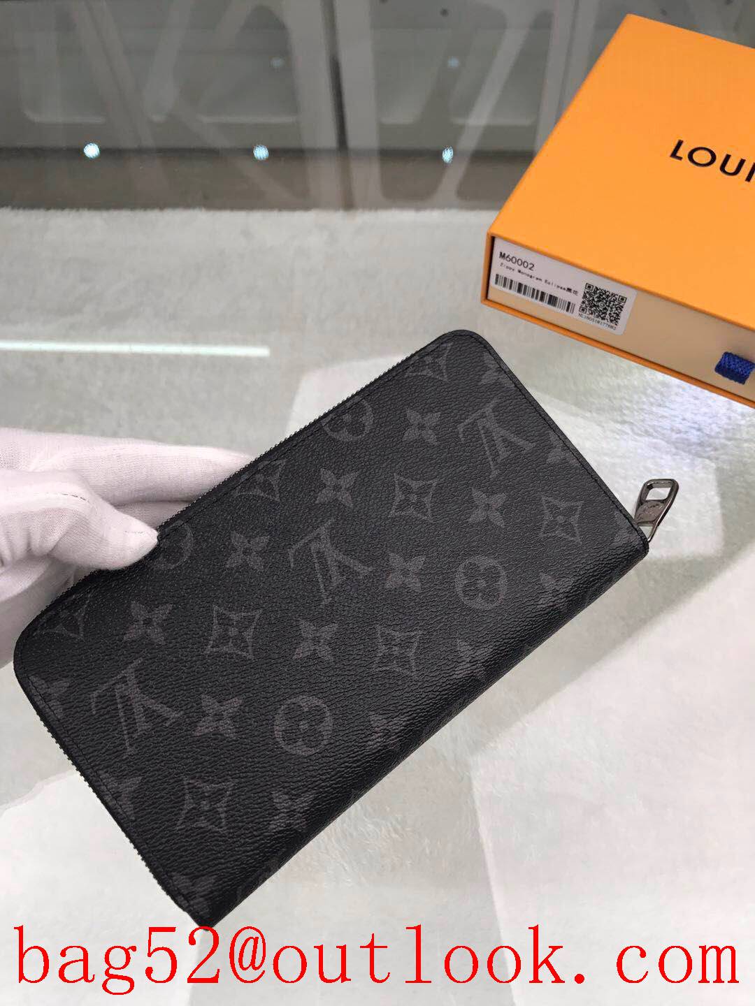 LV Louis Vuitton x-large black monogram zipper wallet passport purse M60002