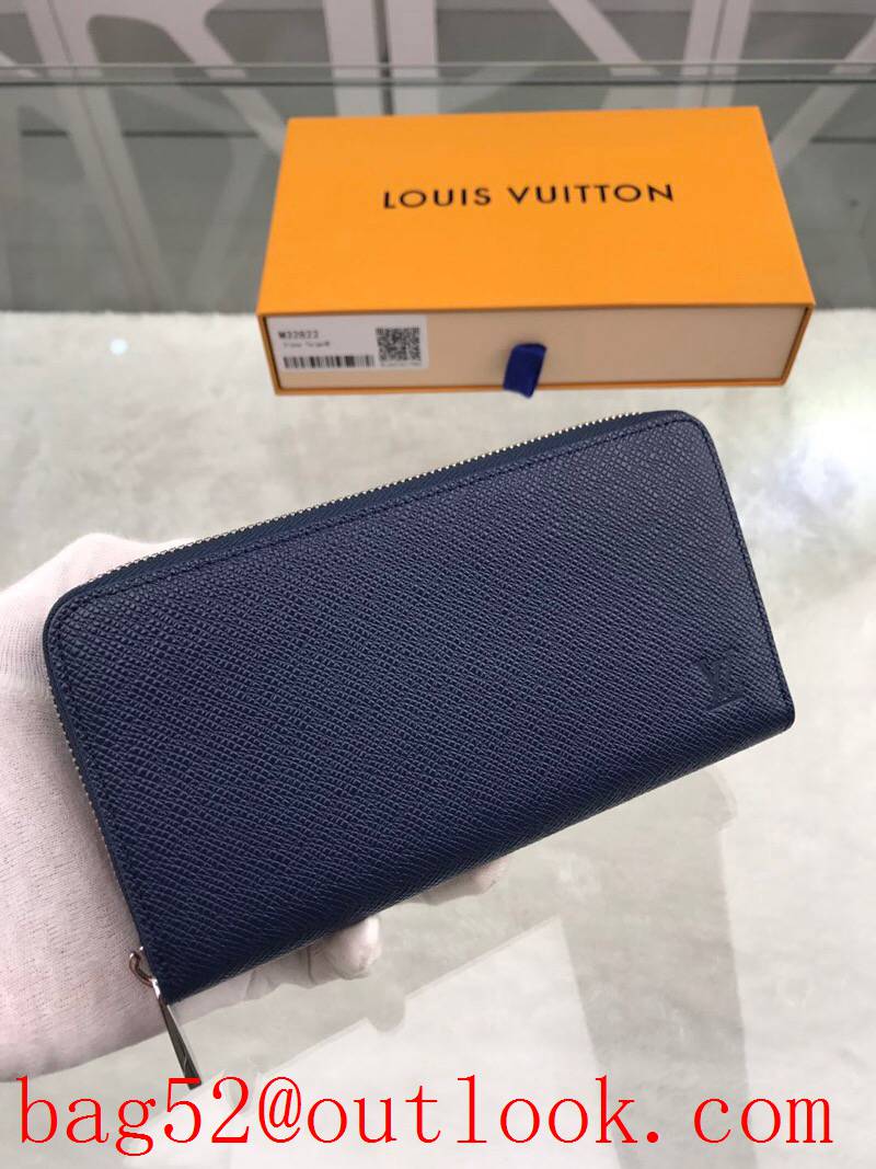 LV Louis Vuitton long navy leather zipper wallet purse M32822