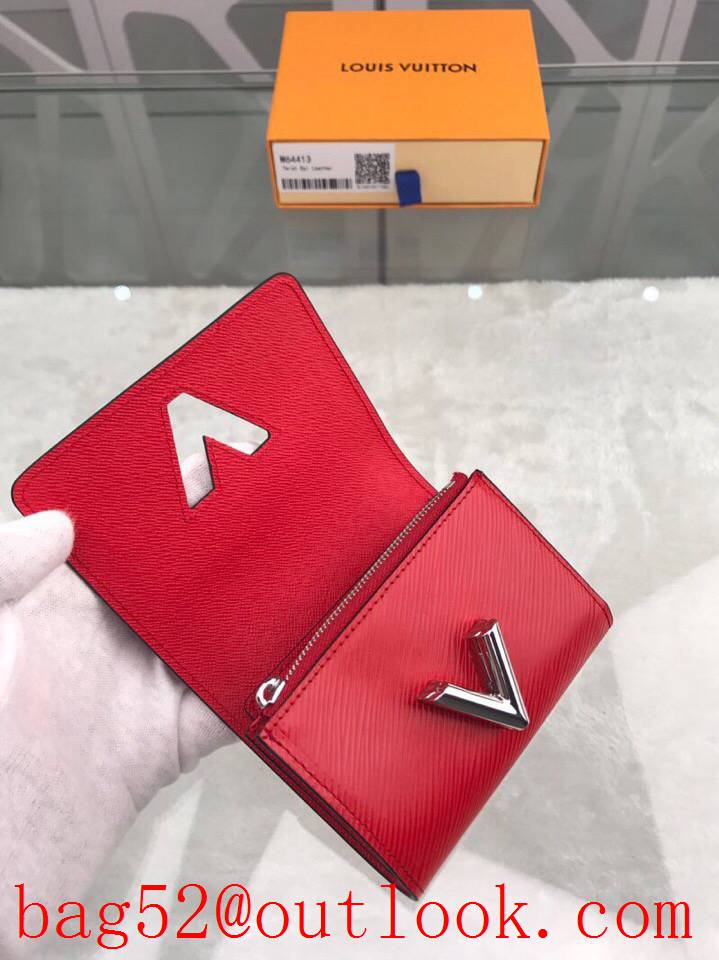 LV Louis Vuitton small red epi leather 3 folded small leather V lock wallet purse M64413