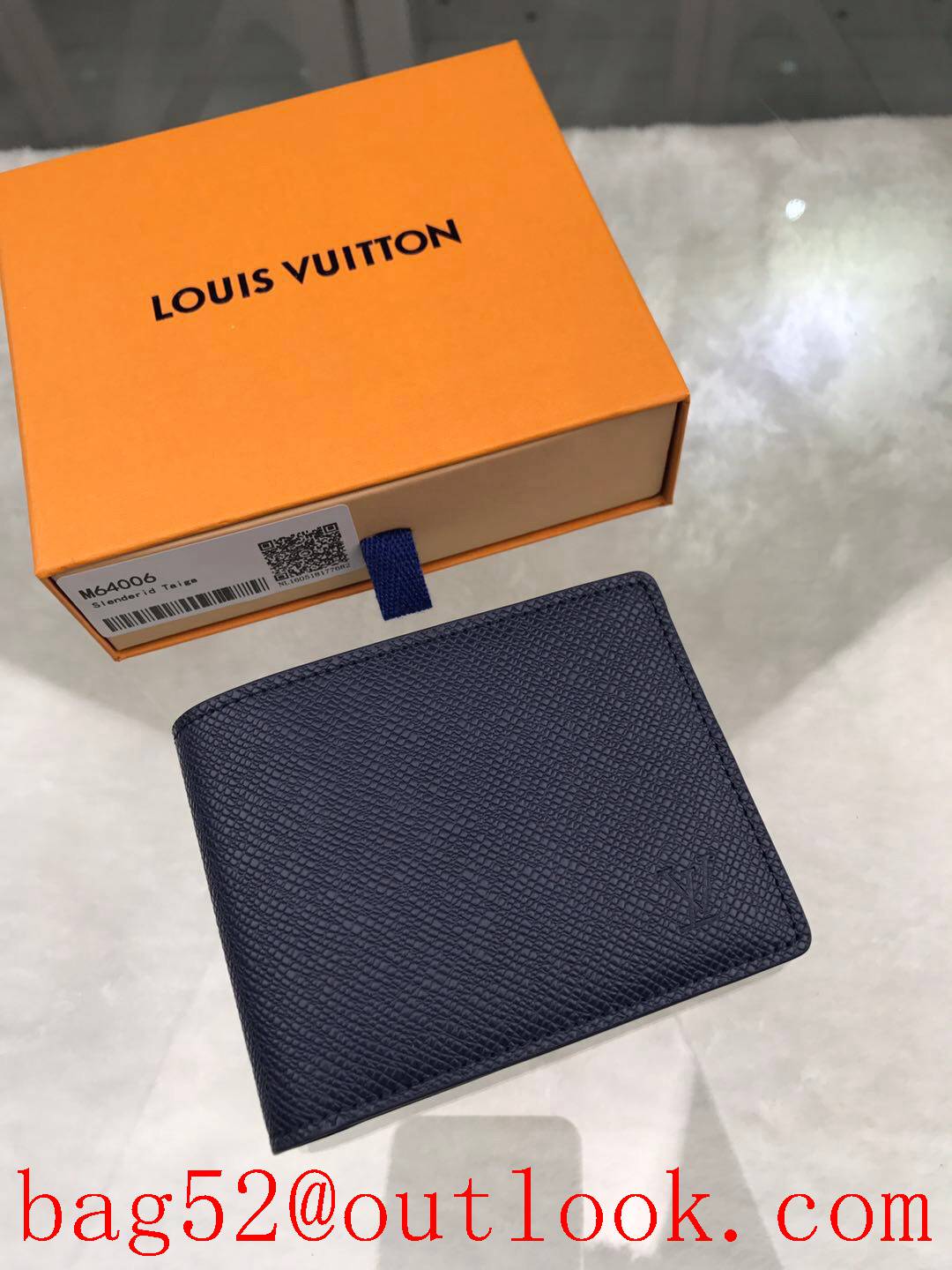 LV Louis Vuitton navy Taiga leather small pocket wallet purse M64006