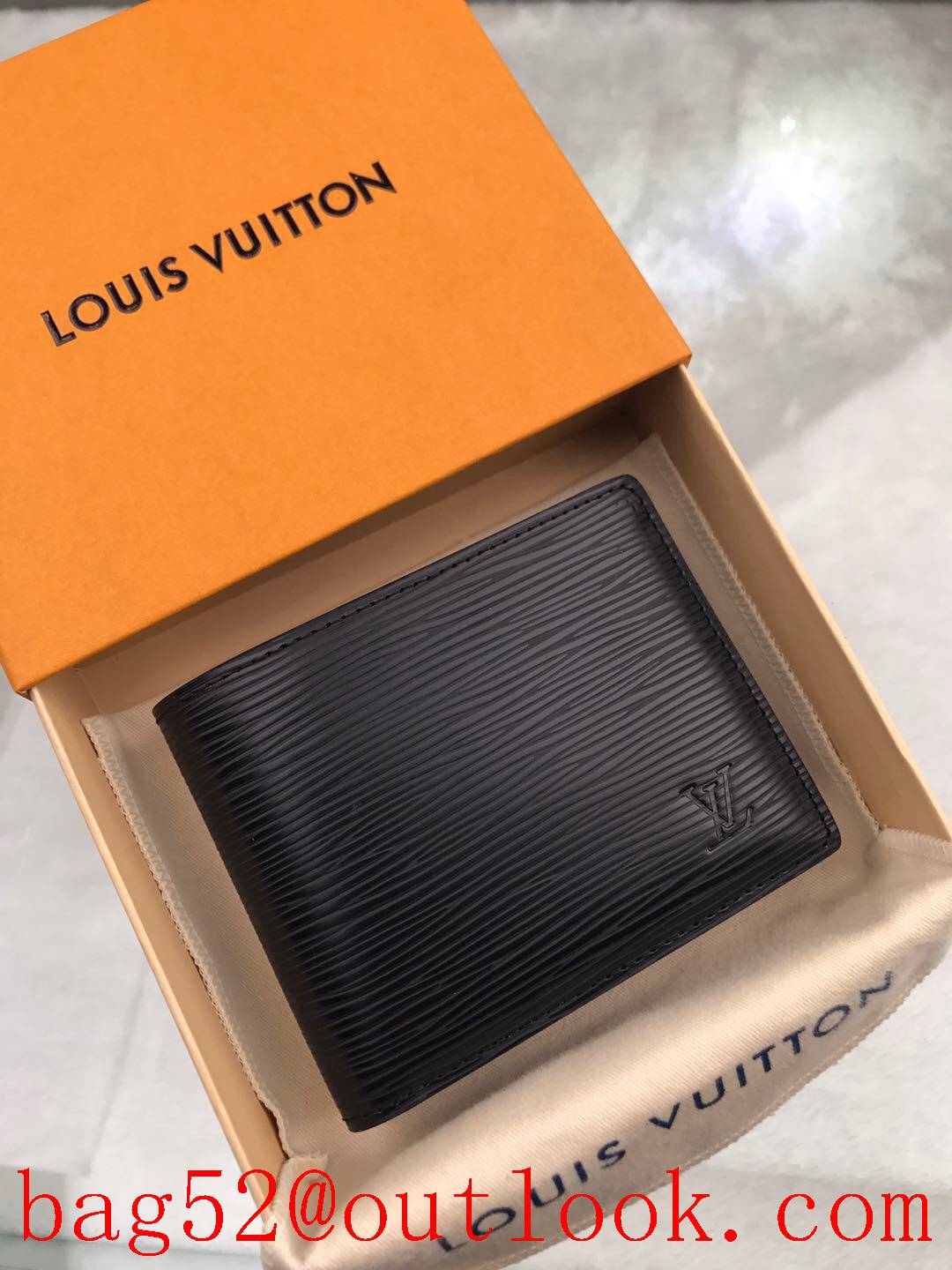 LV Louis Vuitton black epi leather small pocket wallet purse M60332