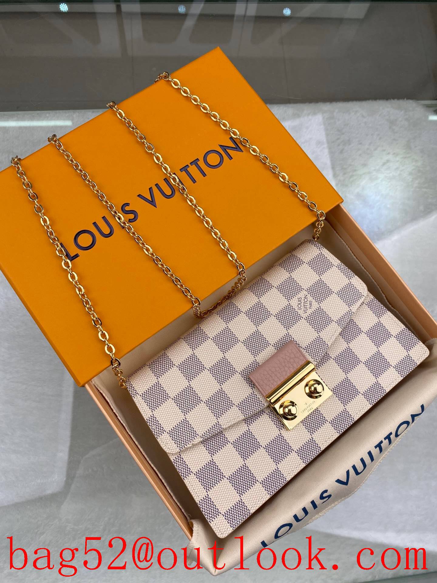 LV Louis Vuitton Damier Azur woc chain on wallet purse bag N60357