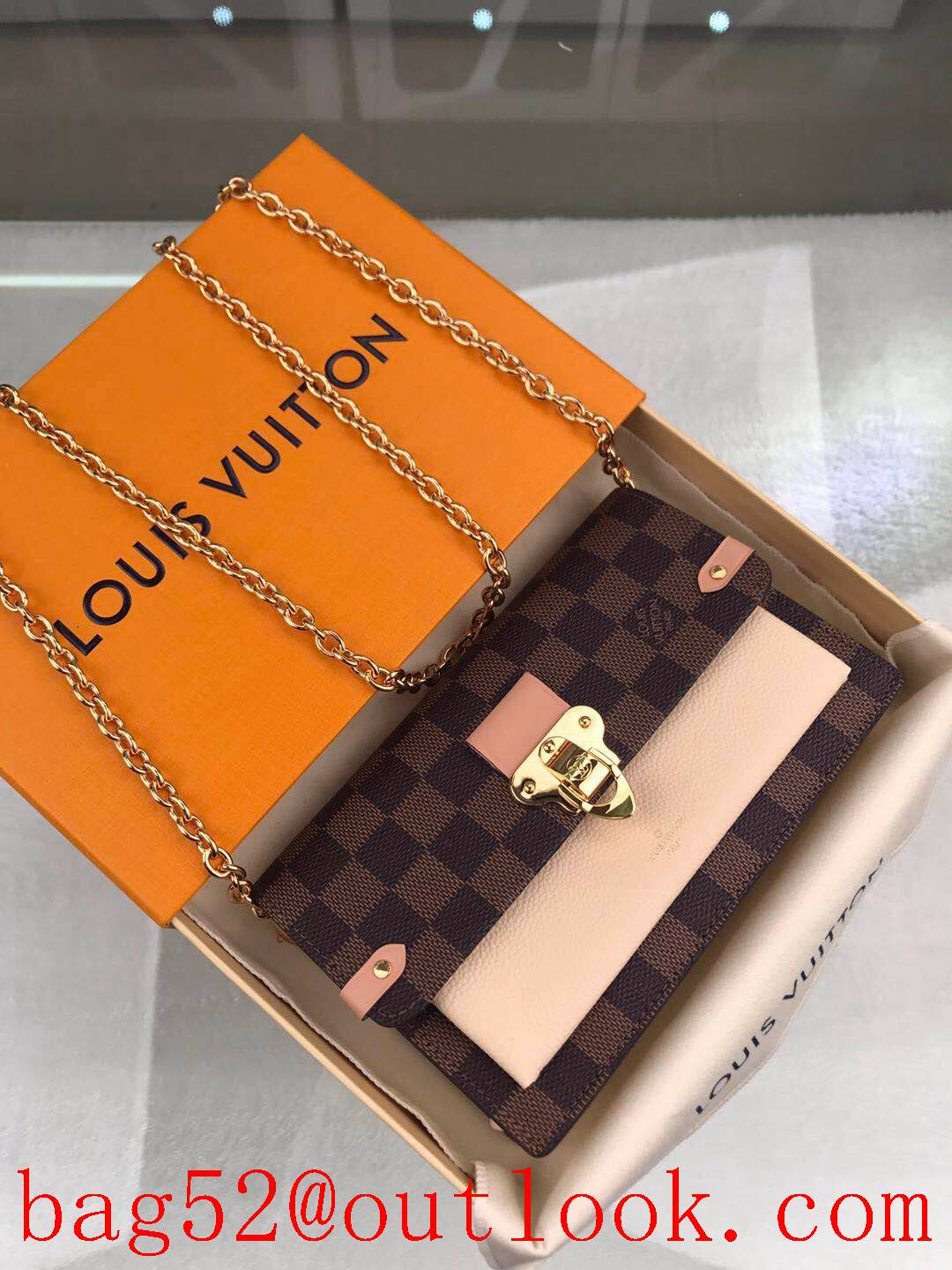 LV Louis Vuitton Vavin brown Damier woc chain on wallet purse bag N60237