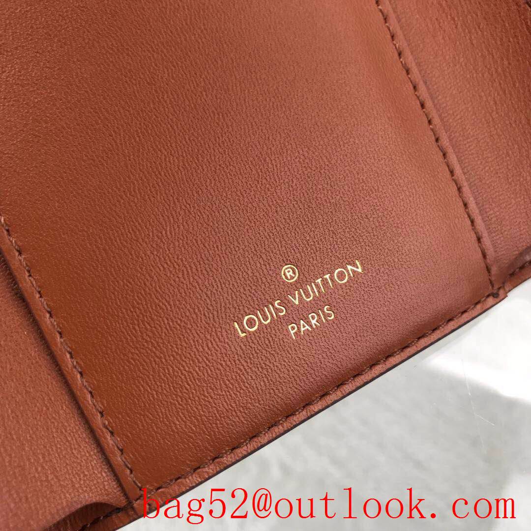 LV Louis Vuitton 3 folded monogram v brown leather flower lock wallet purse M67504