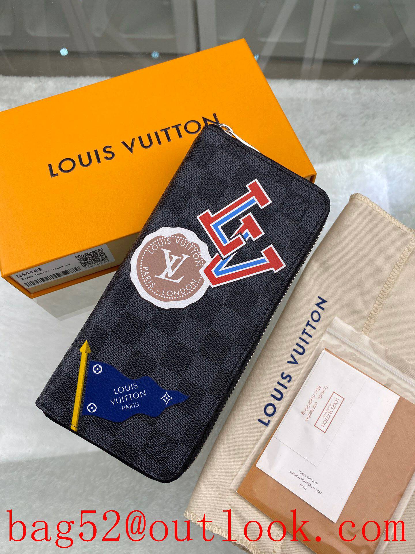 LV Louis Vuitton long League damier zippy wallet purse N64443