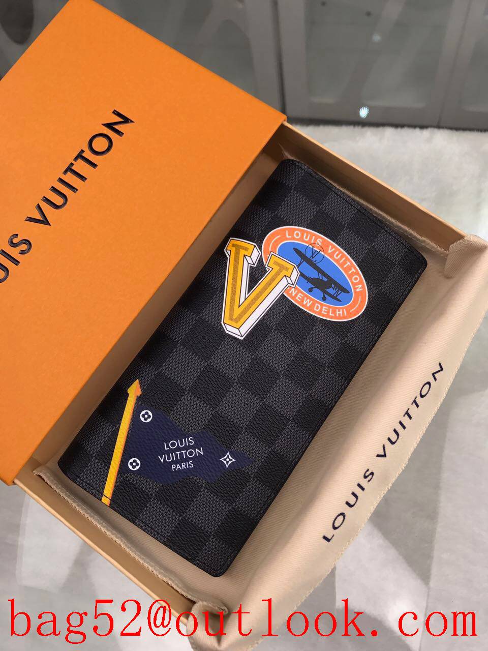 LV Louis Vuitton long League damier flap wallet purse N64438