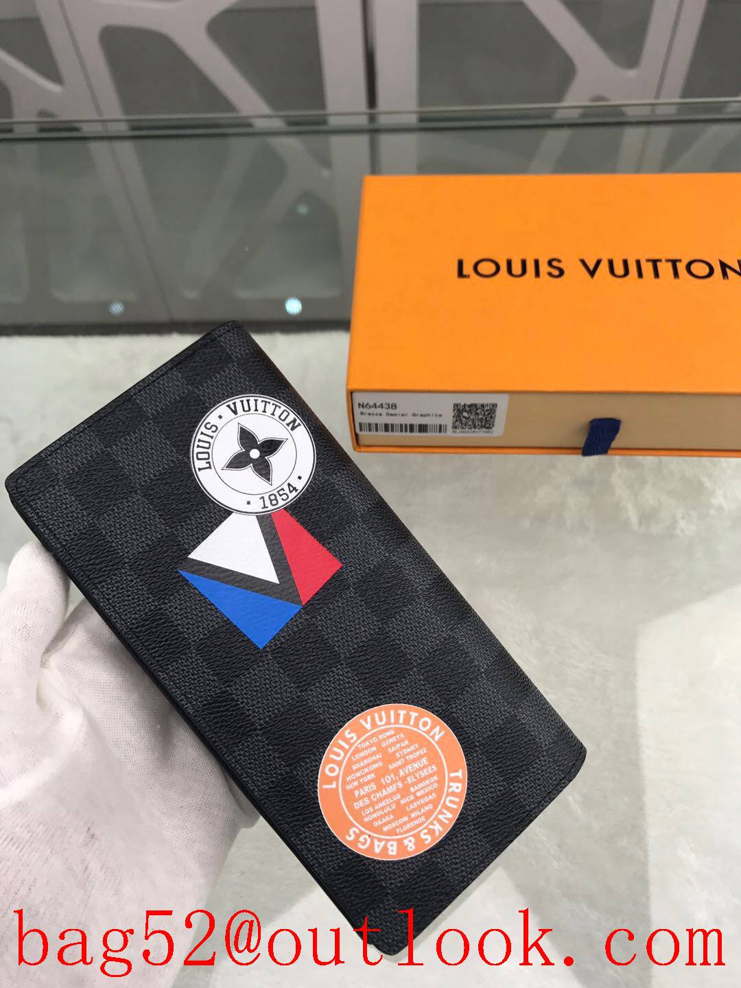 LV Louis Vuitton long League damier flap wallet purse N64438