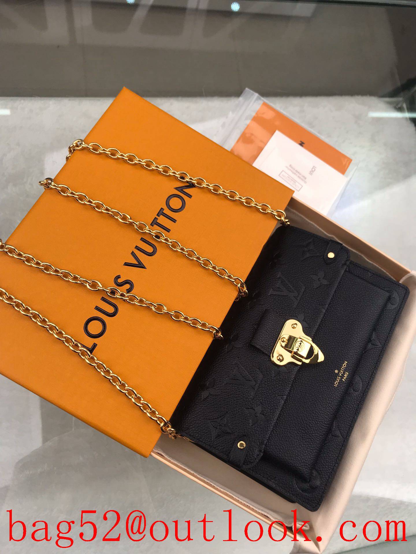LV Louis Vuitton Vavin black leather chain woc wallet purse M67839