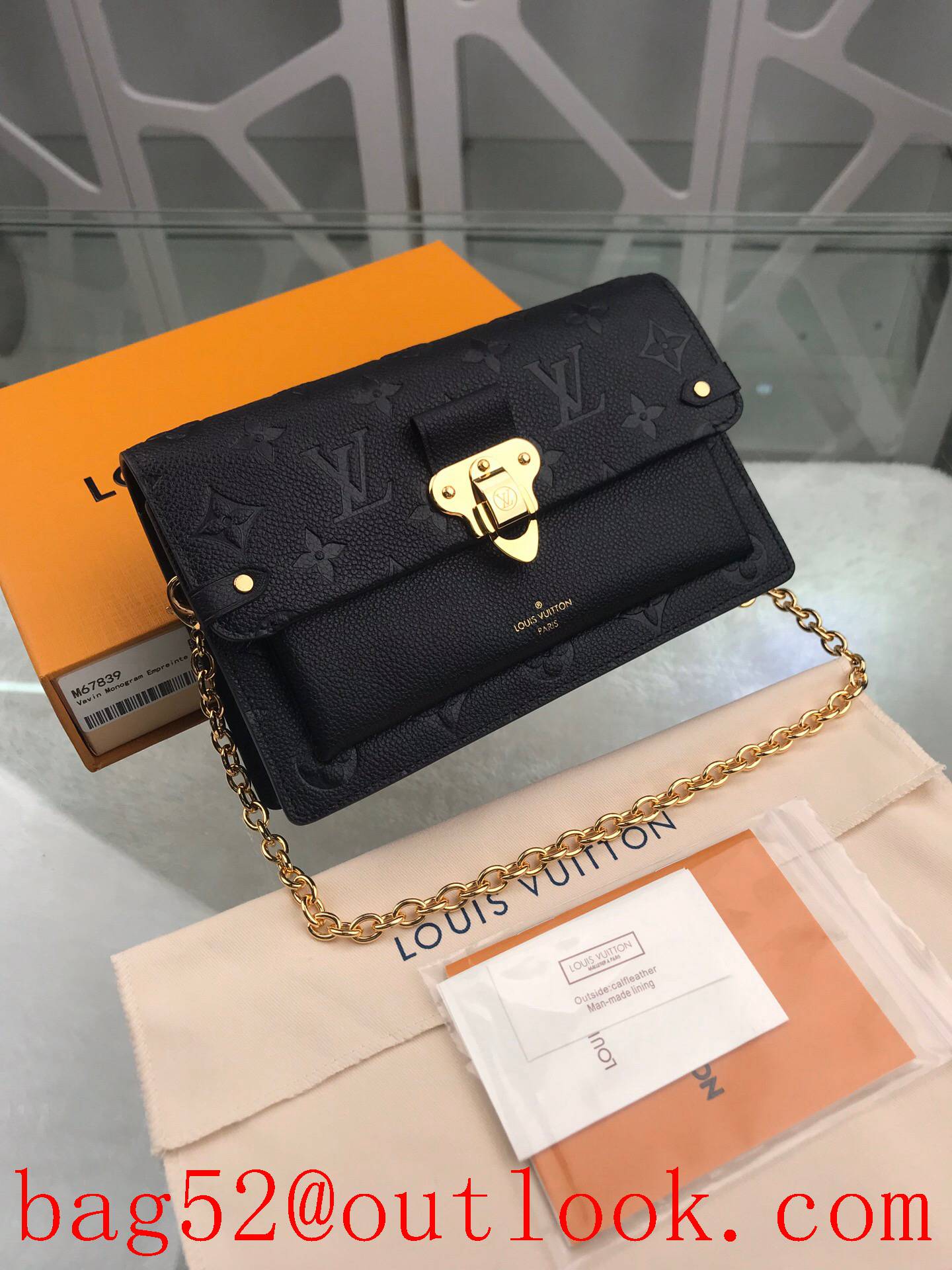 LV Louis Vuitton Vavin black leather chain woc wallet purse M67839