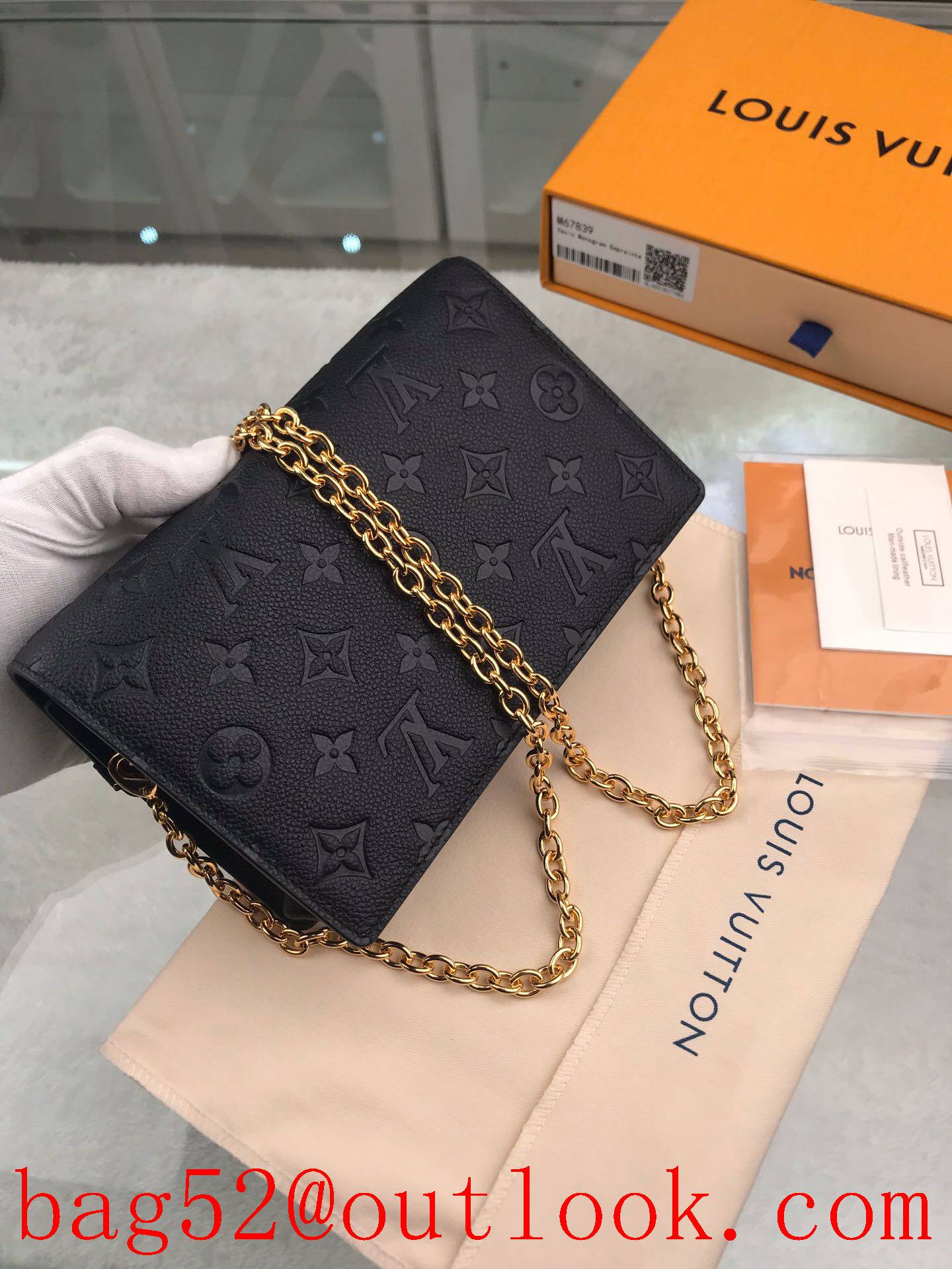 LV Louis Vuitton Vavin black leather chain woc wallet purse M67839