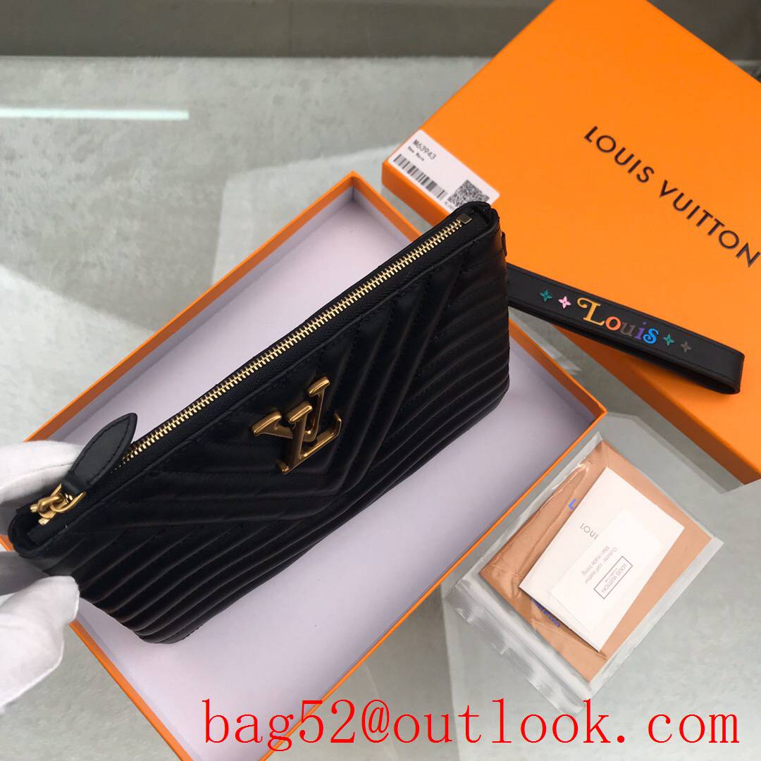 LV Louis Vuitton New Wave black leather zipper clutch wallet purse M63943