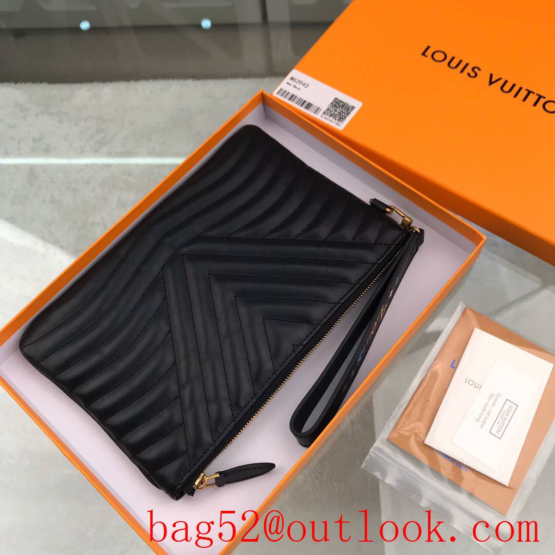 LV Louis Vuitton New Wave black leather zipper clutch wallet purse M63943